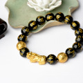 Shangjie Oem Pulseras de Piedras Feng Shui Bracelet Black Obsidian Bracelet Gold Gold Bracelet Bracelet perlé